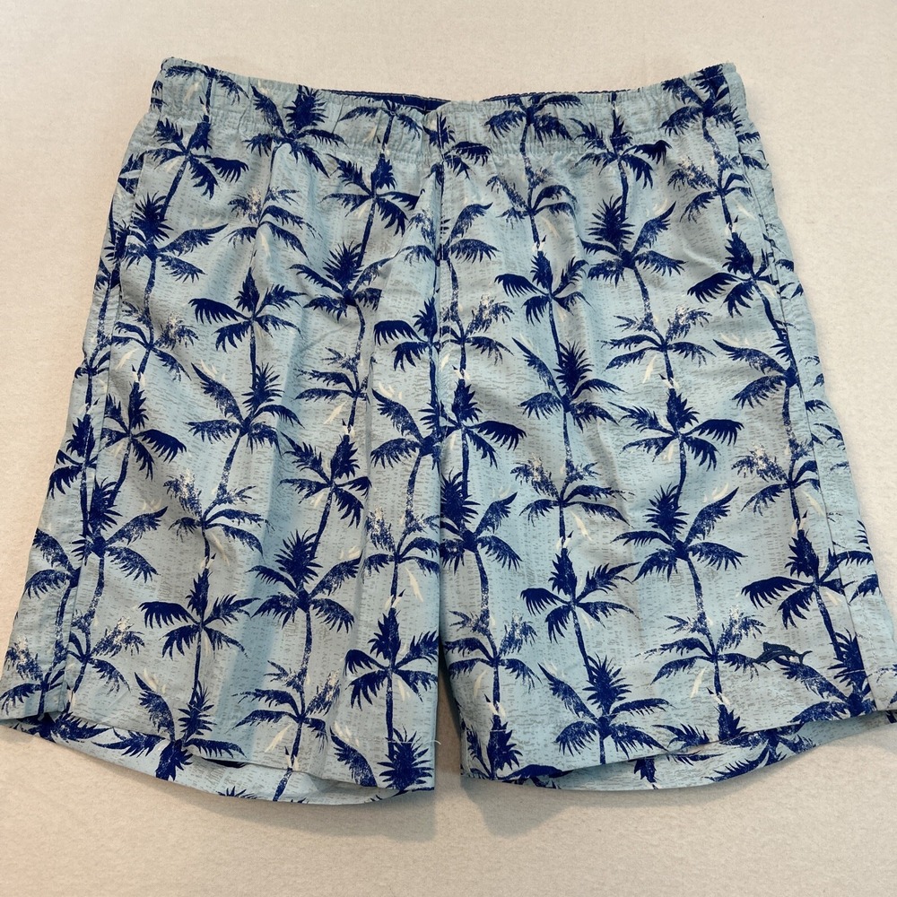 Joe Marlin Mens Swim Shorts Size Medium Blue Angel Palm Tree Print Drawstring